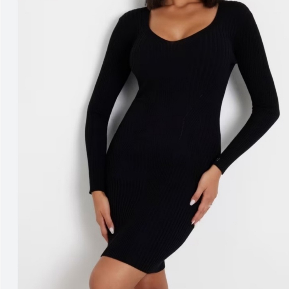 Guess Elegant Black Long Sleeve Dress, knitted